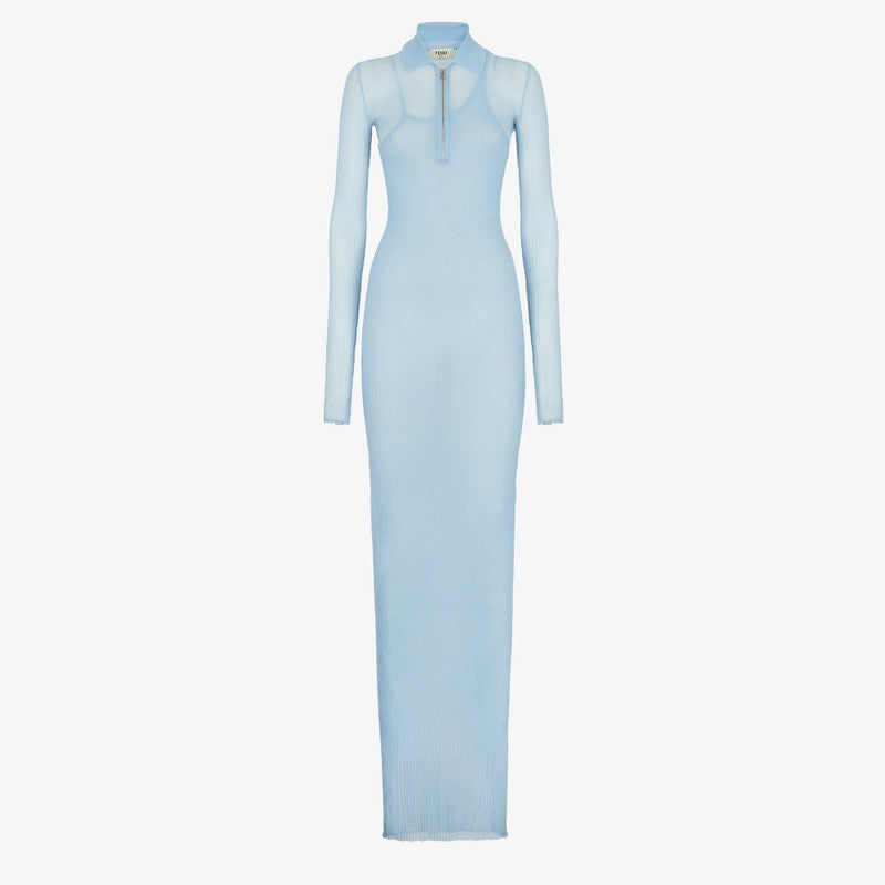 Long dress in light blue silk