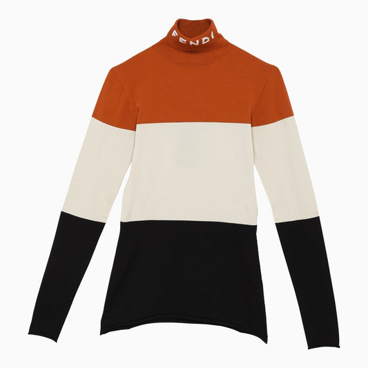 High neck sweater in multicolored Lycra with logo