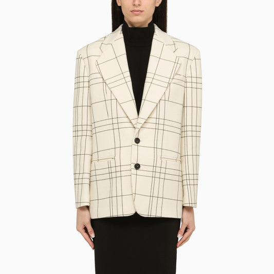 Cream single-breasted jacket with check motif