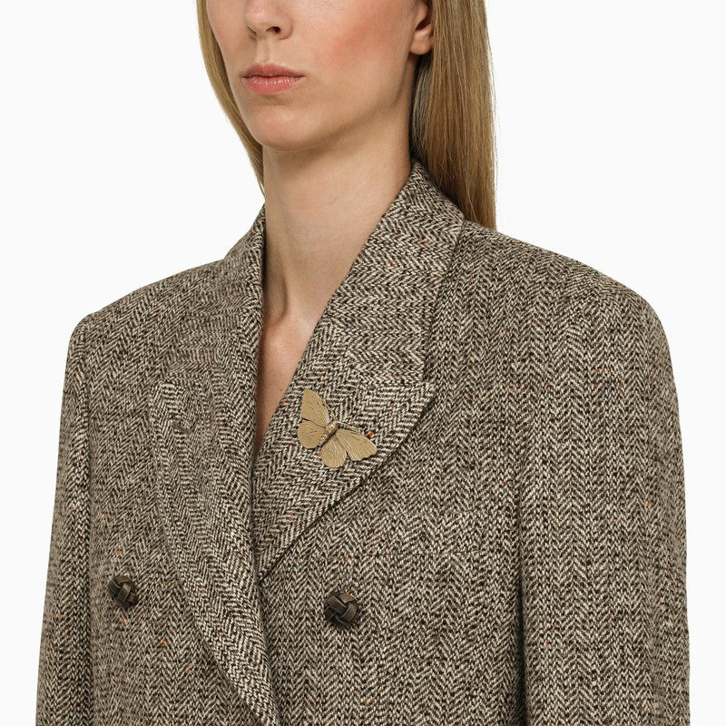 Double-breasted wool herringbone jacket