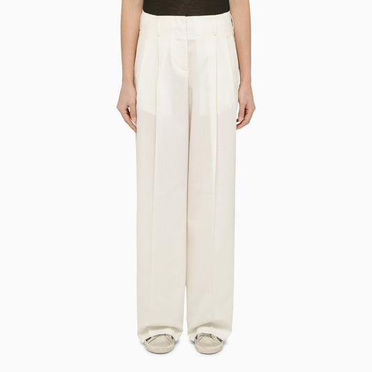 White wool-blend wide trousers