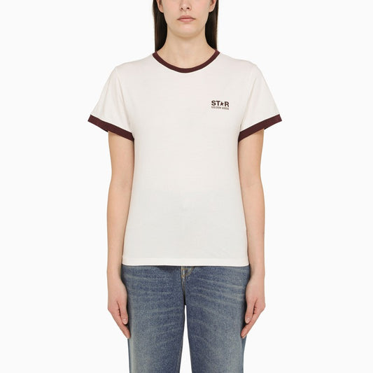 White/bordeaux cotton T-shirt with logo