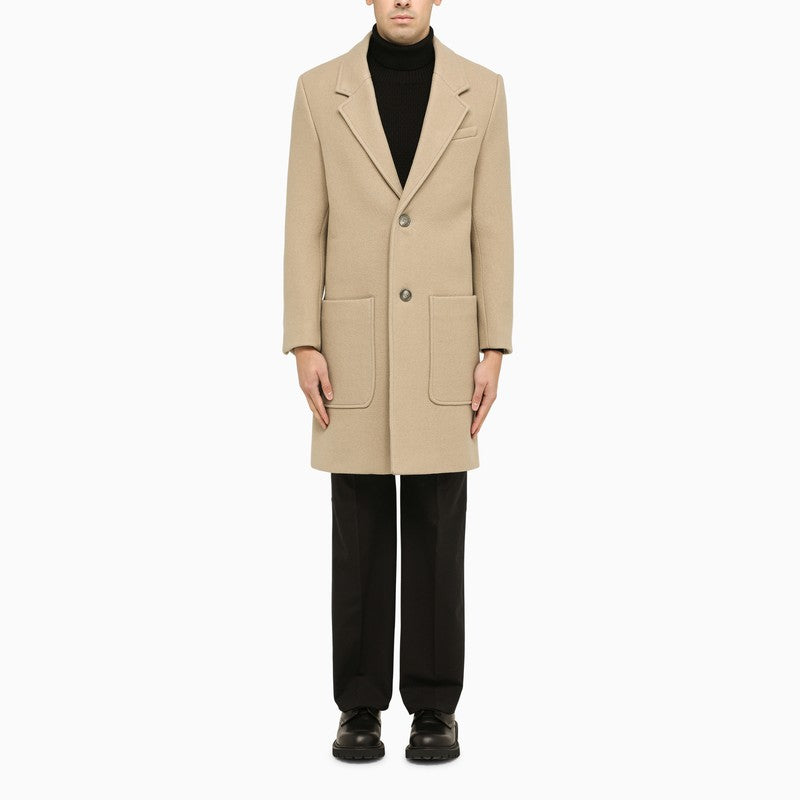 Champagne single-breasted wool coat