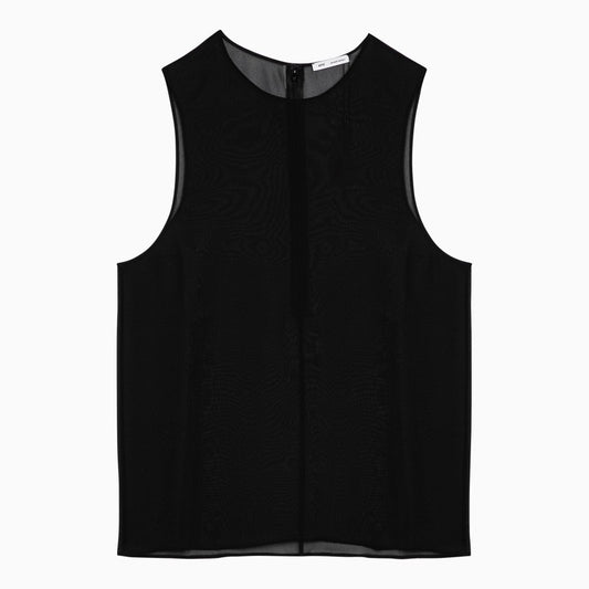 [WOMEN][NEW IN]Semi-transparent black silk top