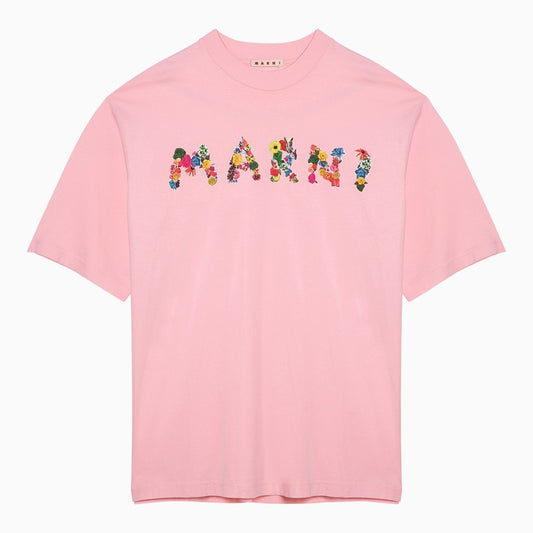 Pink t-shirt with Marni logo bouquet