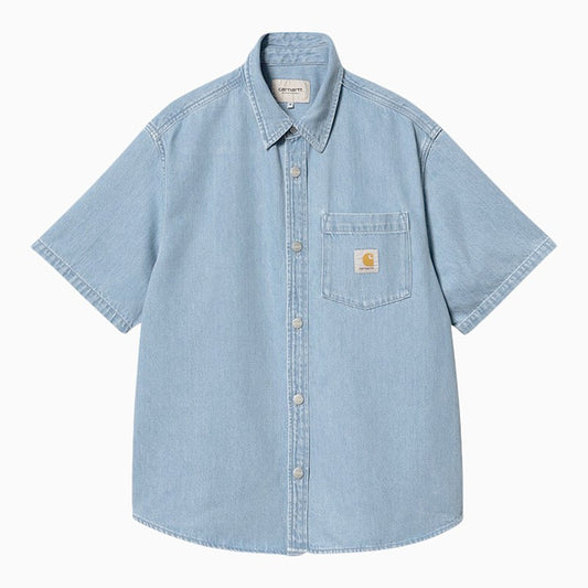 [MEN][NEW IN]Short-sleeved shirt in light blue denim