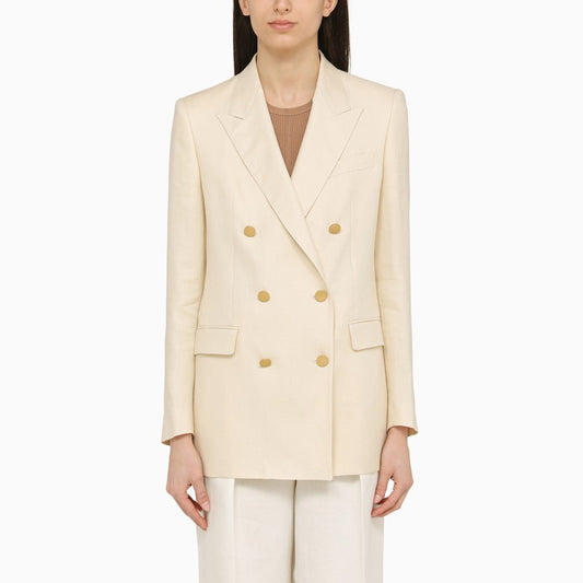Cream linen double-breasted jacket
