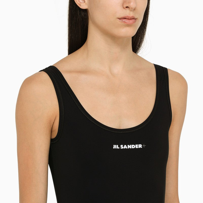 One-piece black swimwear with logo