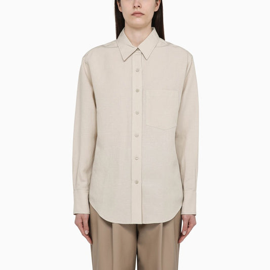 Beige linen-blend shirt