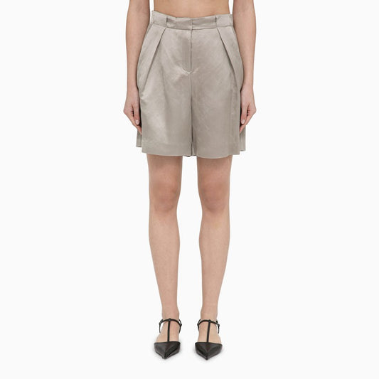 Sand-coloured linen-blend bermuda shorts