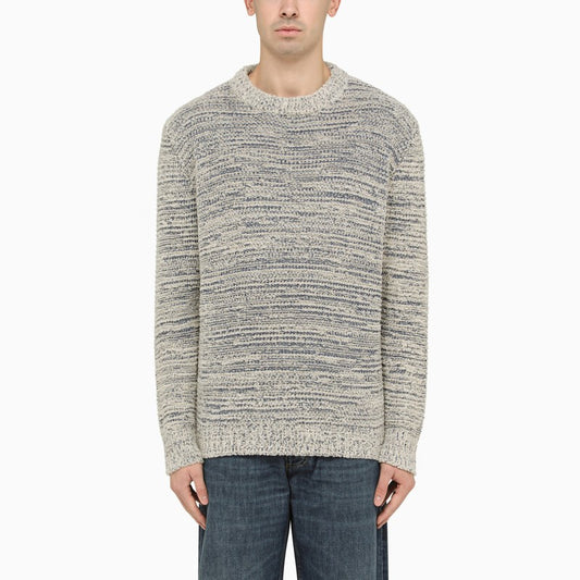 Blue and white cotton blend crew-neck sweater