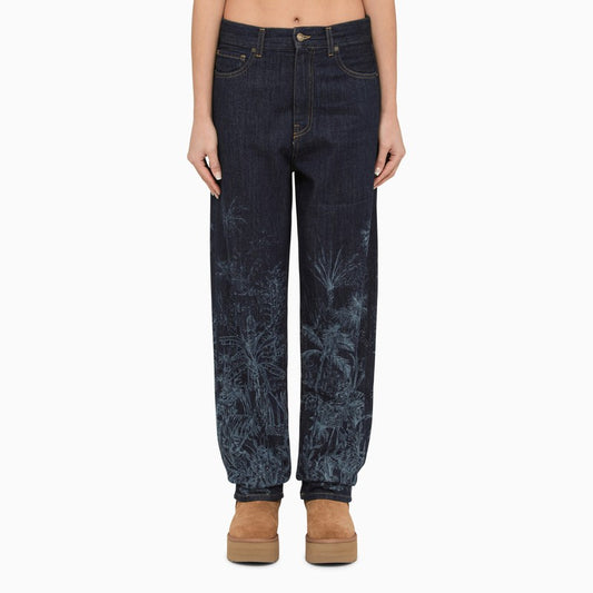 Blue regular jeans with floral pattern
