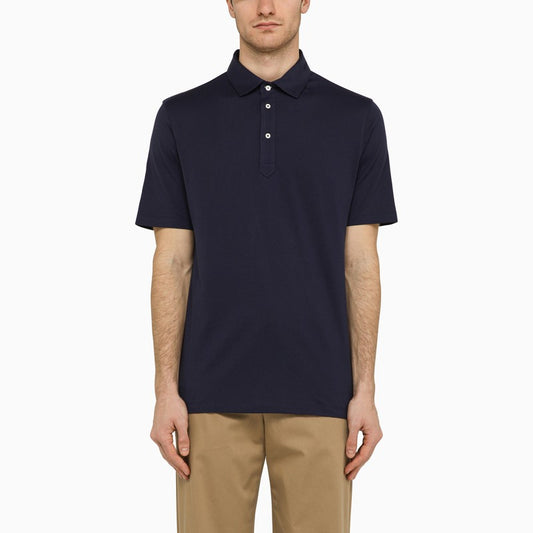 Blue short-sleeved polo shirt