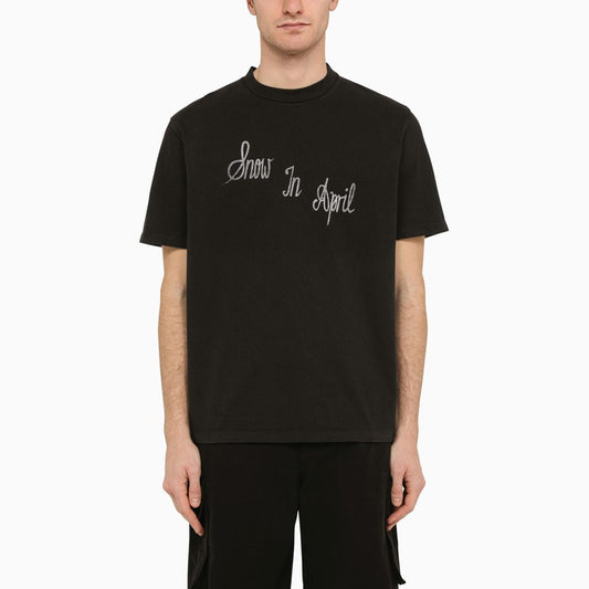 Black cotton T-shirt with prints