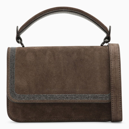 Brown suede leather small handbag
