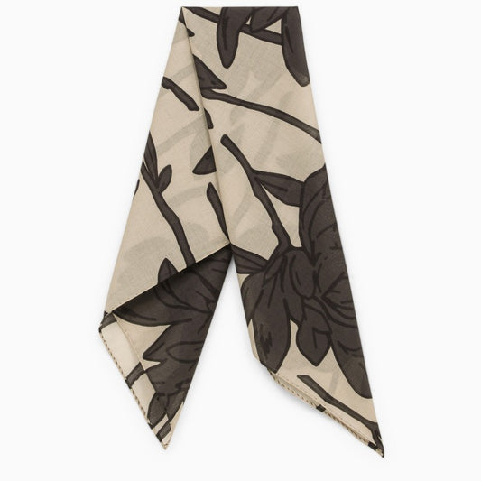 Beige cotton scarf with floral pattern