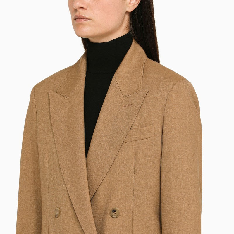 Camel wool double-breasted jacket