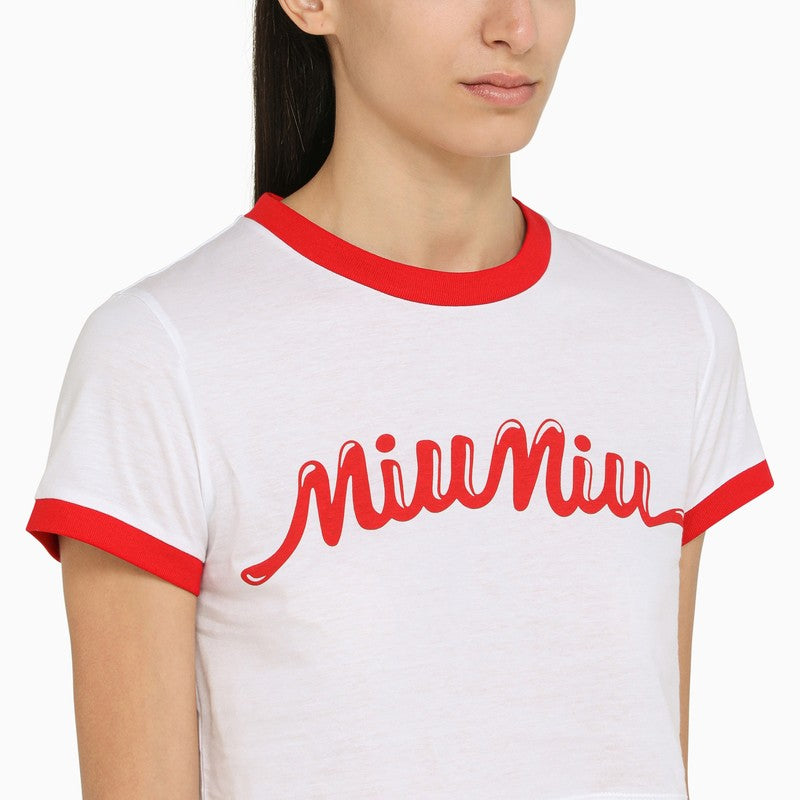 White/red crop t-shirt with logo