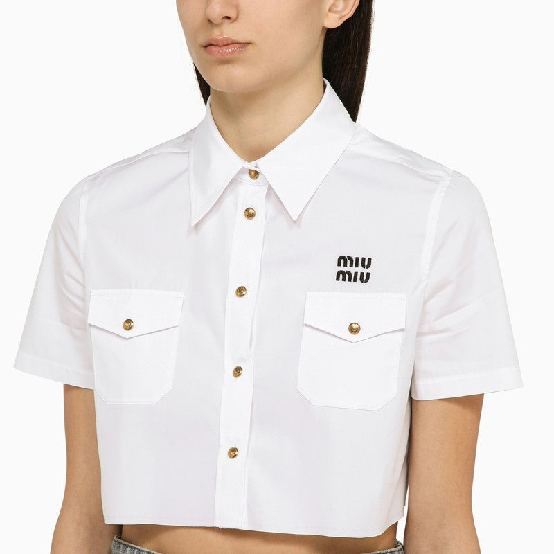 Short white cotton logo shirt