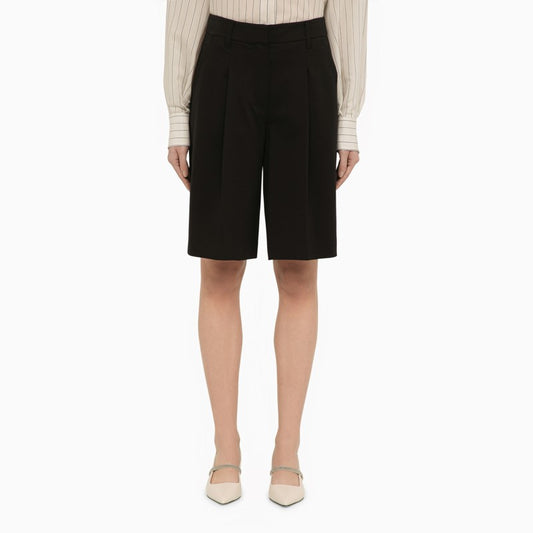 Black cotton-blend bermuda shorts
