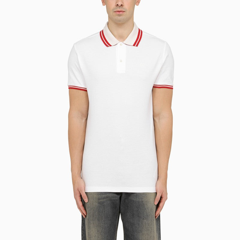 White short-sleeved polo shirt with logo embroidery