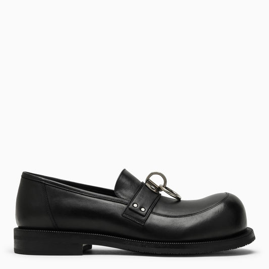 Black leather loafer with ring detail