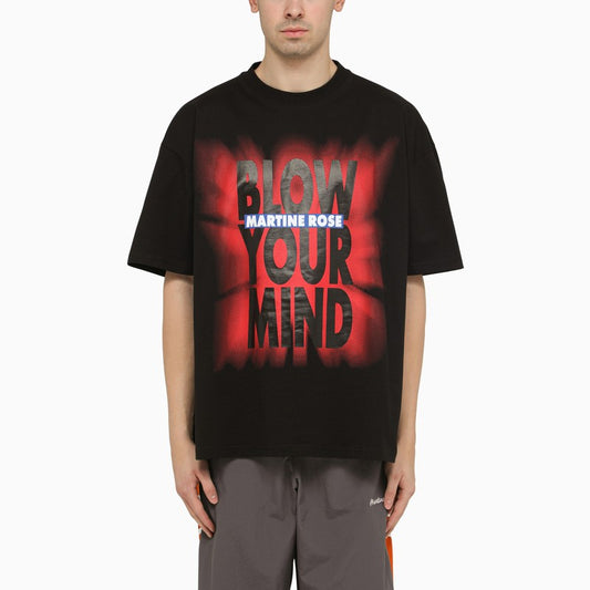 Black cotton T-shirt with logo print