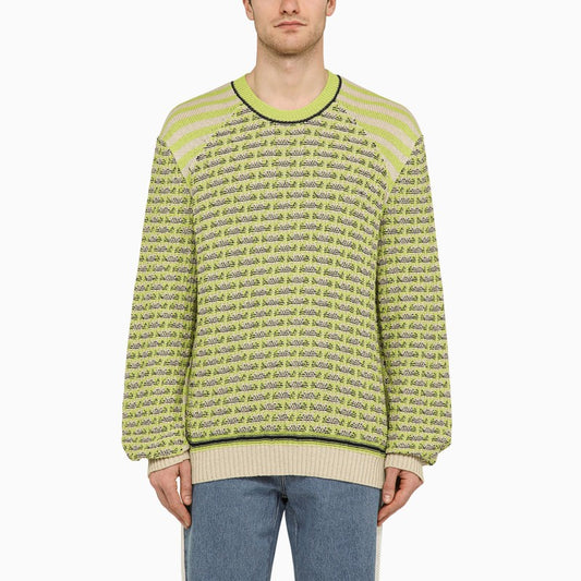 Green/ivory striped and checked jumper
