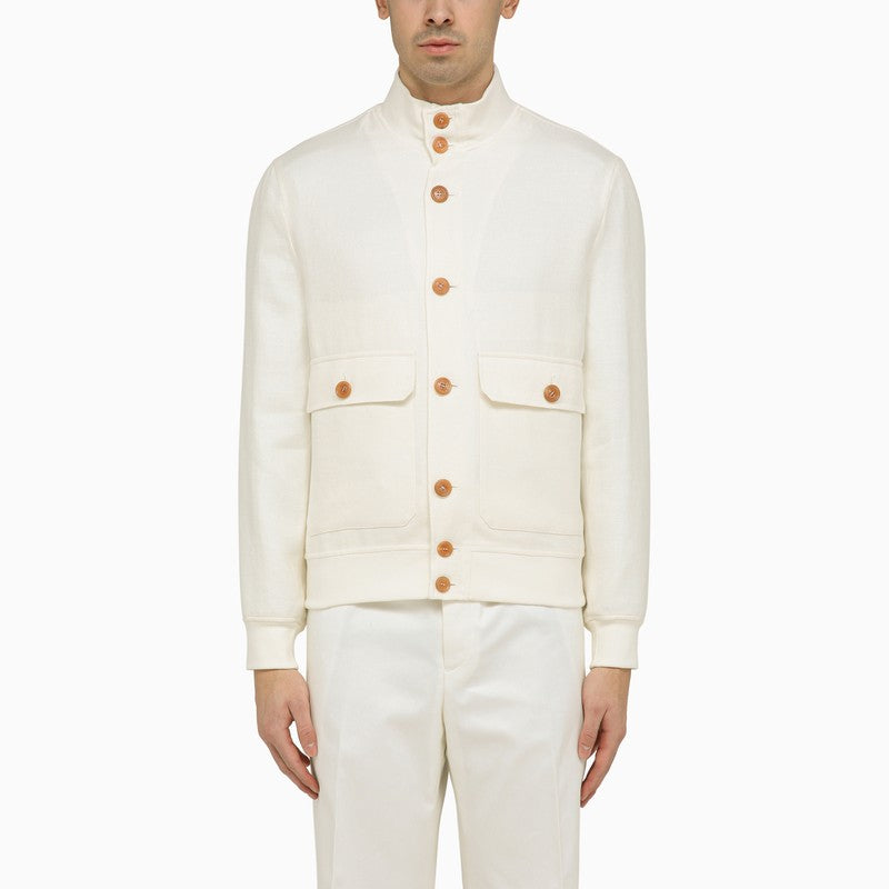 Lightweight jacket in white wool and linen