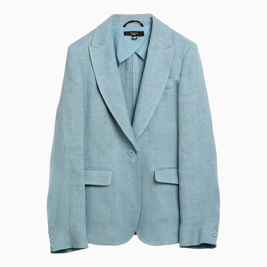 Single-breasted blue linen jacket