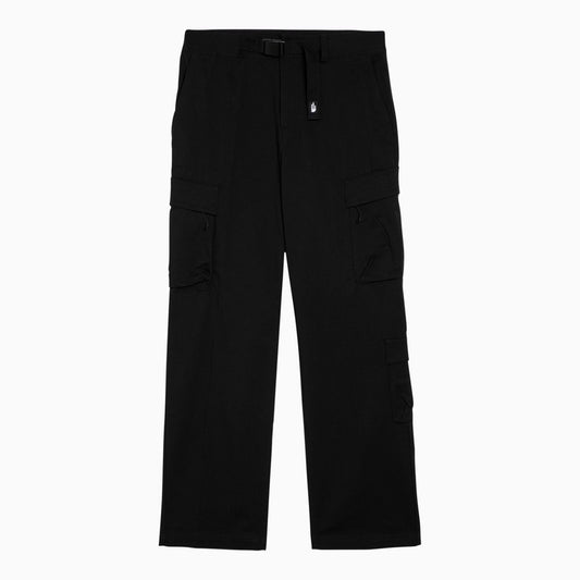 [WOMEN][NEW IN]Black cotton-blend cargo trousers with belt