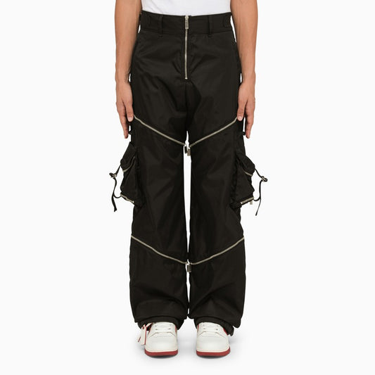 Black cargo trousers with zip