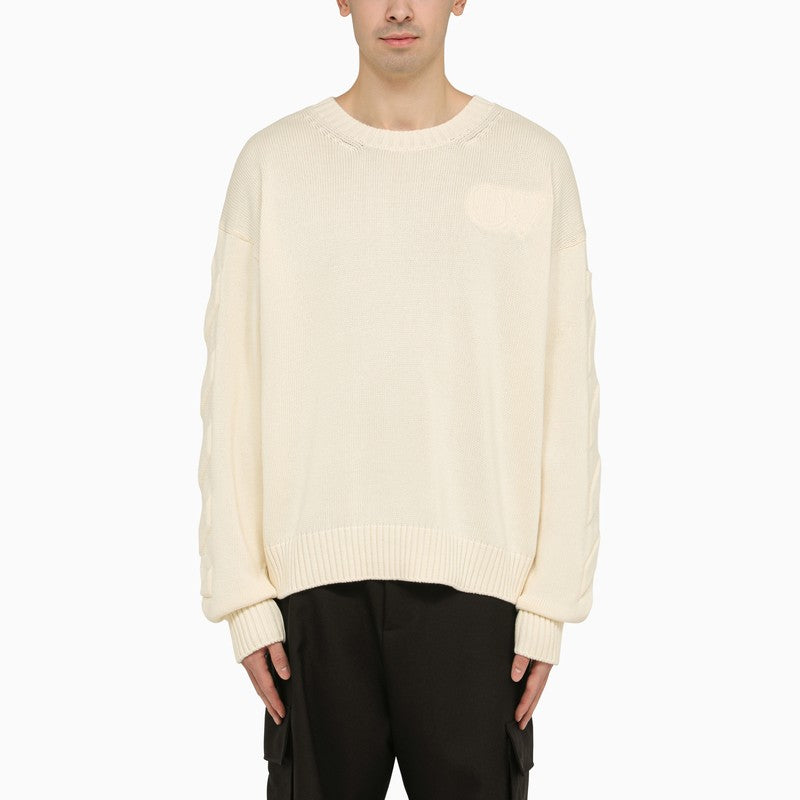Cream crewneck sweatshirt with Diagonal embroidery