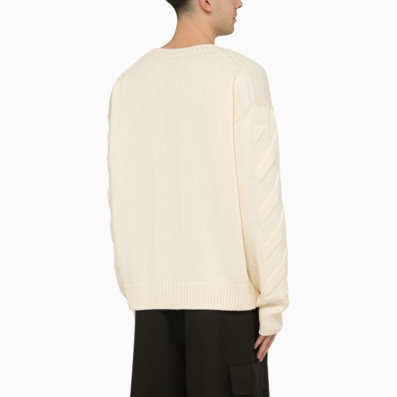 Cream crewneck sweatshirt with Diagonal embroidery
