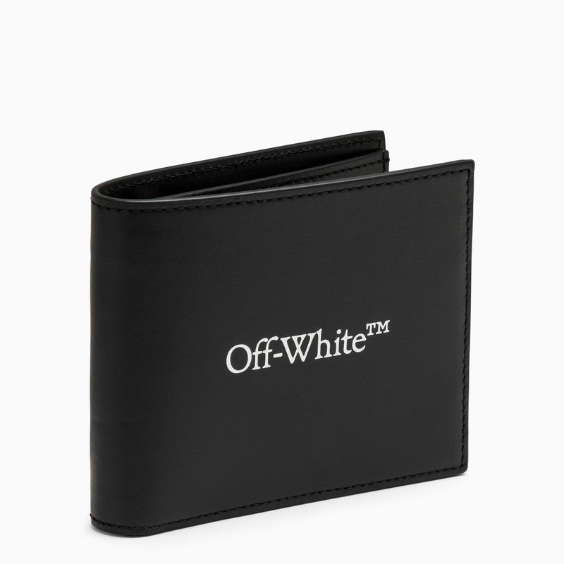 Black leather bi-fold wallet with logo