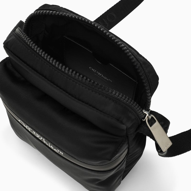 Black nylon shoulder bag with logo