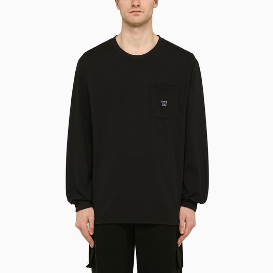 Black crew-neck sweatshirt with embroidery