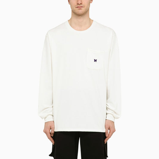 White crew-neck sweatshirt with embroidery