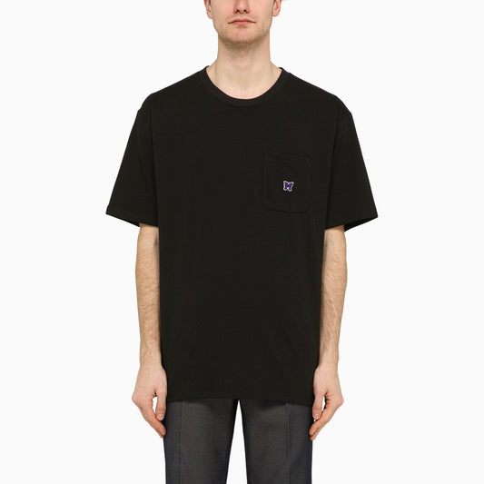 Black crew-neck t-shirt with embroidery
