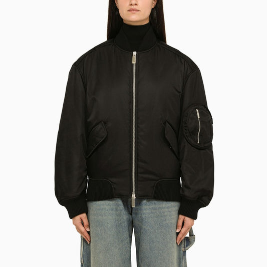 Black padded nylon bomber jacket