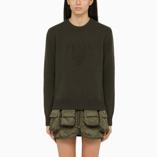 Military cashmere and wool crew-neck sweater with logo
