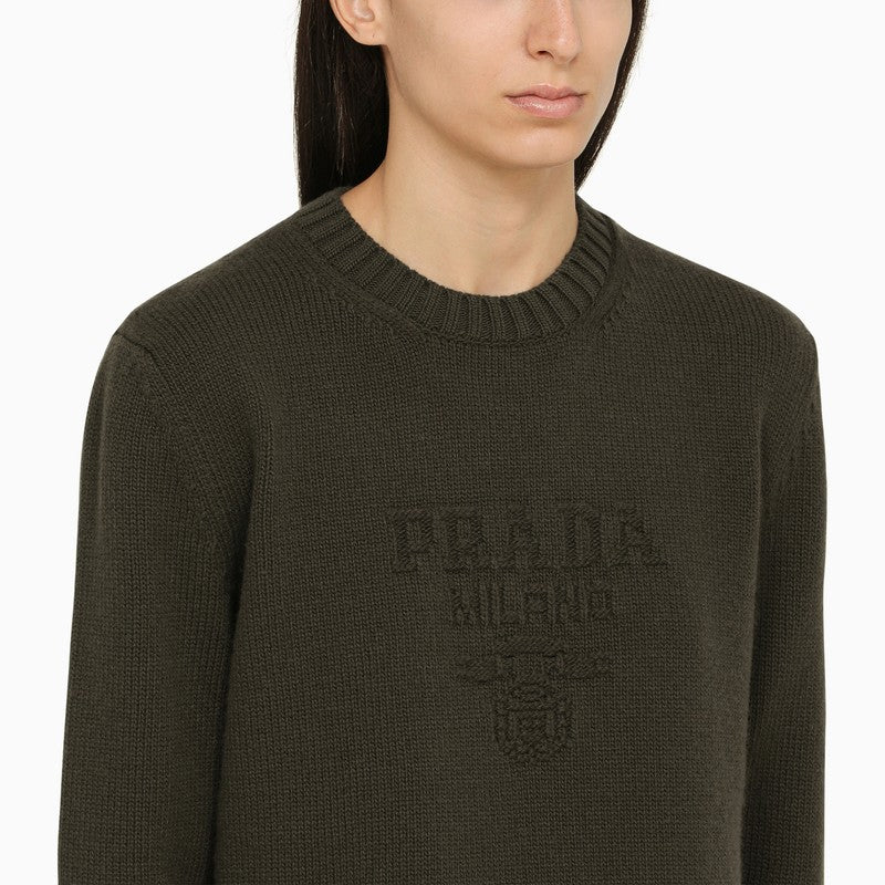 Military cashmere and wool crew-neck sweater with logo