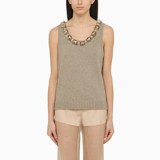 Rope-coloured wool and cashmere top with sequins