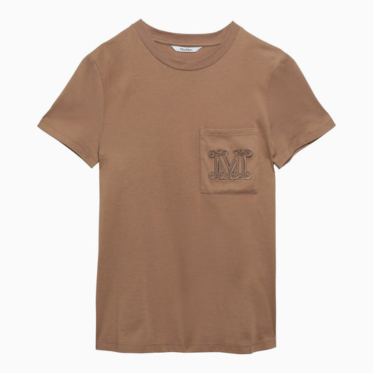 Clay-coloured cotton T-shirt with logo