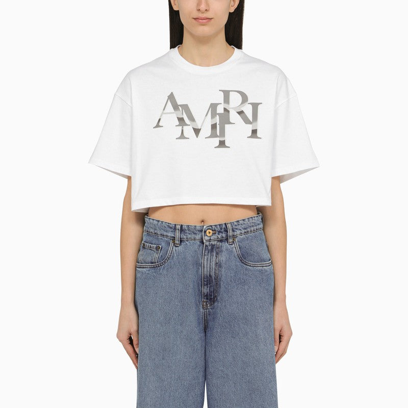 White cotton cropped T-shirt with logo