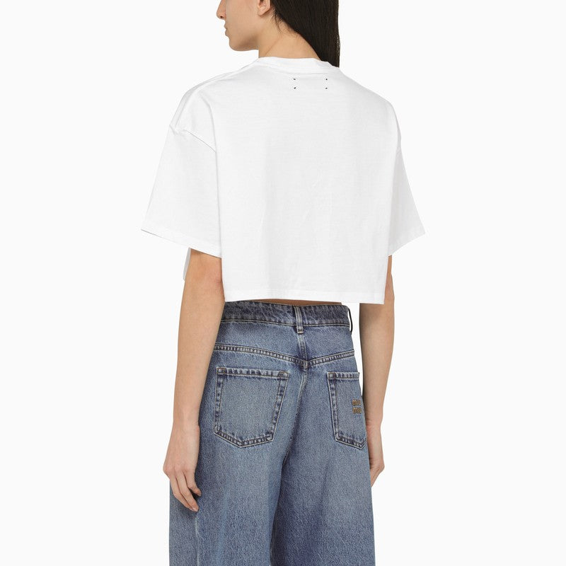 White cotton cropped T-shirt with logo