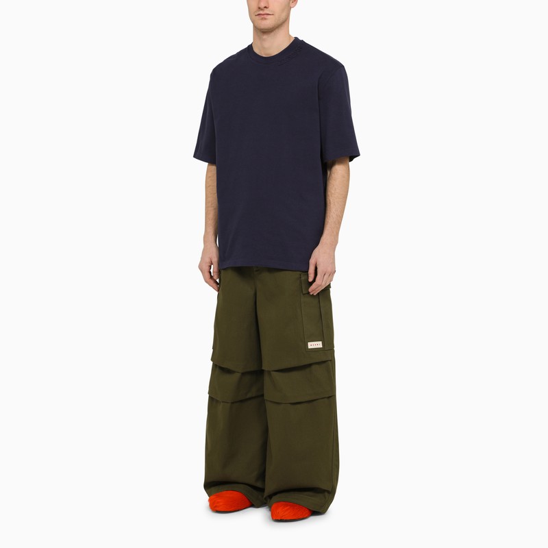 Dark green cotton blend wide cargo trousers