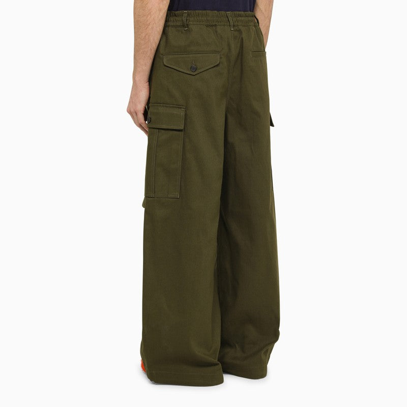 Dark green cotton blend wide cargo trousers