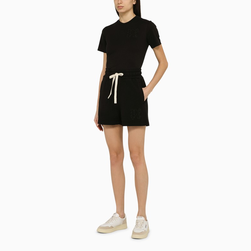 Black cotton logo shorts