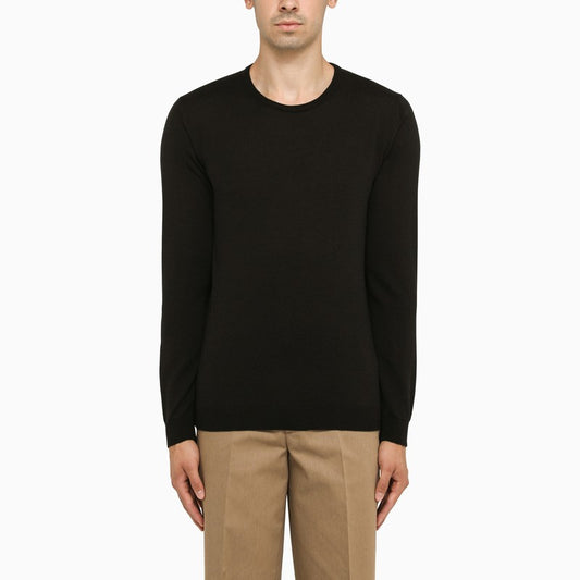 Black merino wool crew-neck sweater